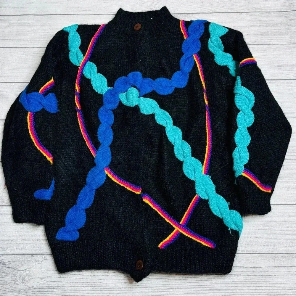 Magnolia Vintage Wool Mohair Blend Abstract Y2K Button Up‎ Sweater Size Medium